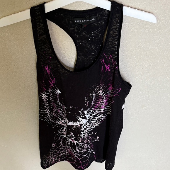 Rock & Republic Tops - Rock & Republic Black Top with Purple Graphic